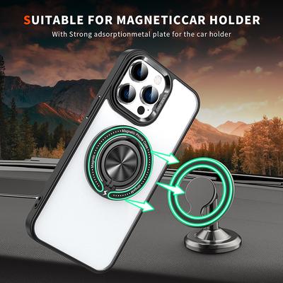 For Magsafe 360 ° Rotating Car Holder Ring Transparent Shockproof Phone Case For IPhone 15 14 13 12 11 Pro Max Bumper Back Cover