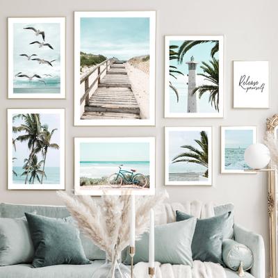 Nordic Landscape Palm Tree Beach Watchtower Wall Nature Art Posters Prints Pictures For Living Room Canvas Painting Home Decor