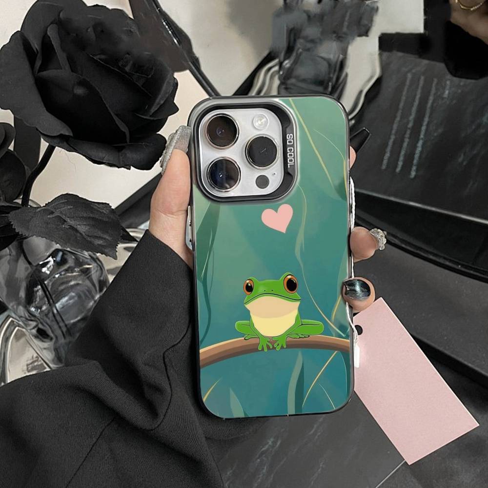Frog Cartoon Phone Case For iPhone17, 16,15,14,13,12 Pro Max Black Candy Matte Shockproof Cover