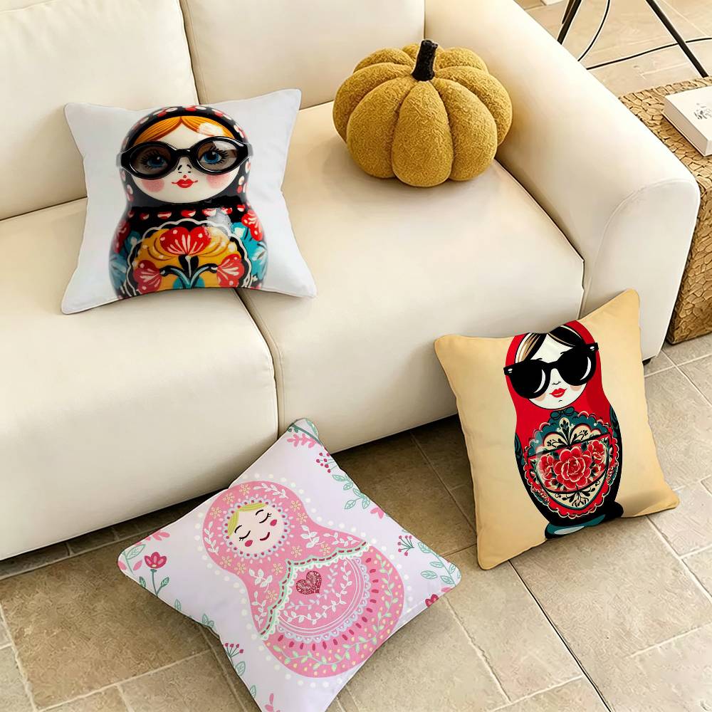 Cute Russian Art Matryoshka-A Square Double-Sided printed Pillow Case Bedroom Bedside Pillow Sofa Cushion Cover Gift