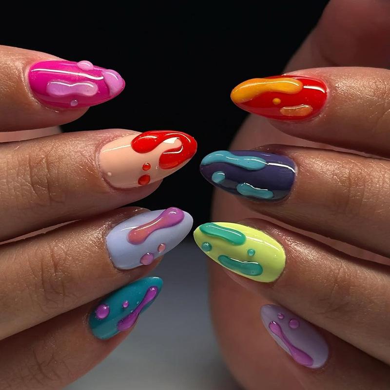 30pcs Bestseller Water Drop 3D Stereo Colored Almond Wearable Nail Art Tips
