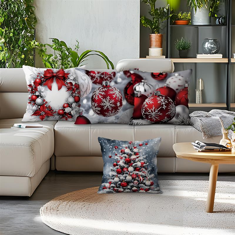 Home Decor Christmas Red & White Ornamental Pillow Covers Pattern Cushion Cover Suitable For Sofa Bedroom Car Pillow Cover