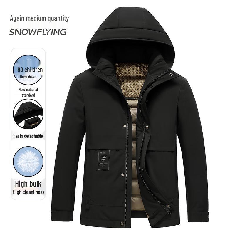 Men s 90% White Duck Down Winter Jacket with Detachable Hood XL