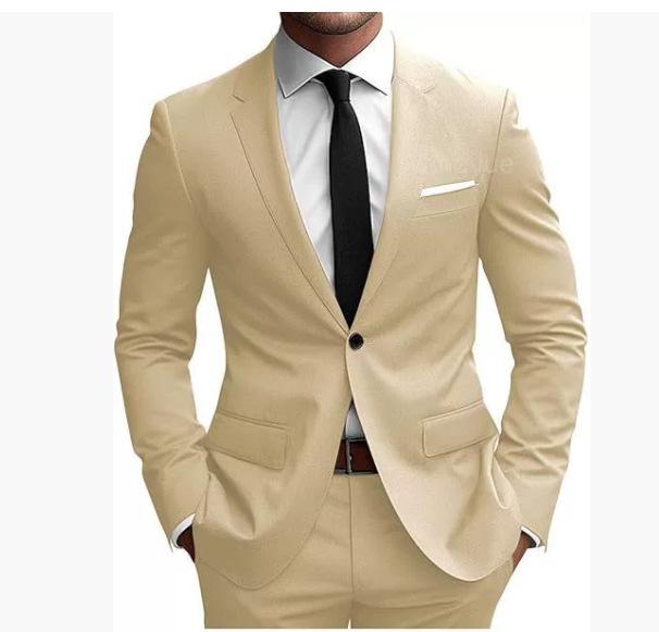 Men's European & American Casual Two-Piece Suit Set for Weddings/Banquets