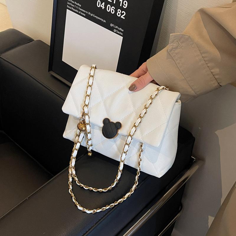 Rhombus Embroidery Thread Small Bag Women's Spring and Summer New Retro Shoulder Armpit Bag Fashion Chain Commuter Messenger Bag