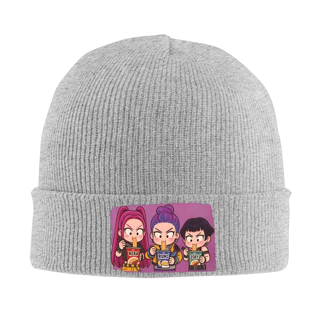 FeUnisex Unisex Mira Rumi & Zoey Eating Beanie Hats KPop Demon Hunters Street Knitting Hat Autumn Gym Caps Warm Soft Bonnet Hats