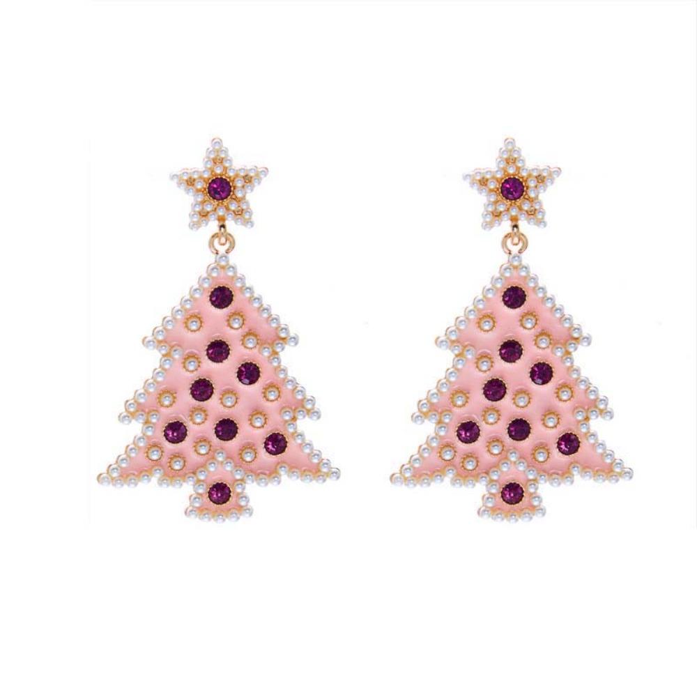 Colorful Rhinestone Drop Ear Drop Dangle Crystal Xmas Studs Christmas Tree Earrings  Fashion Women