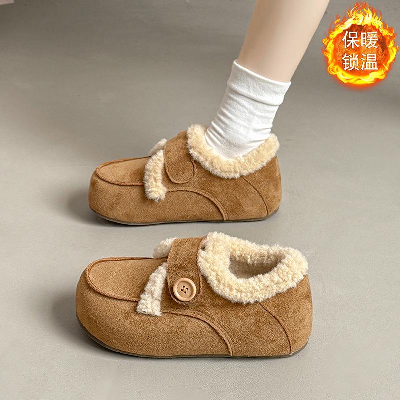 Winter new cotton shoes women's flat-bottomed suede Velcro velvet warm snow shoes women