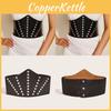 Stylish Elastic Faux Leather Waist Belt With Large Rhinestone Buckle For Dresses