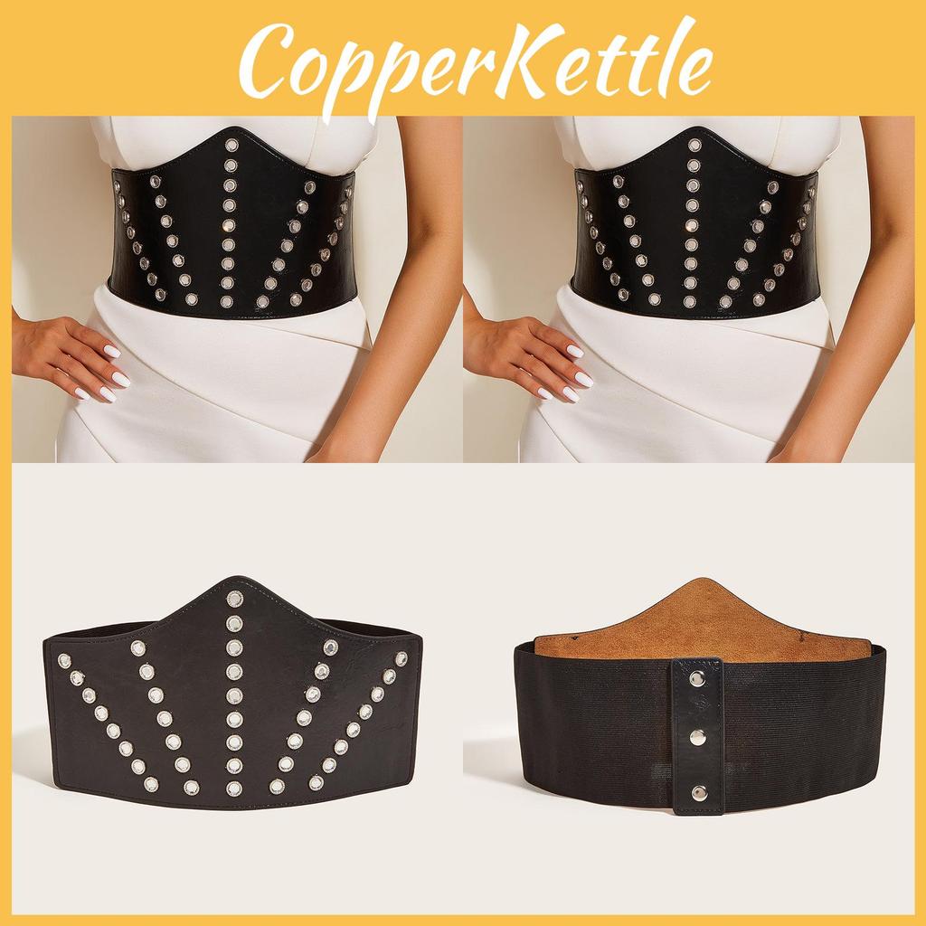 Stylish Elastic Faux Leather Waist Belt With Large Rhinestone Buckle For Dresses