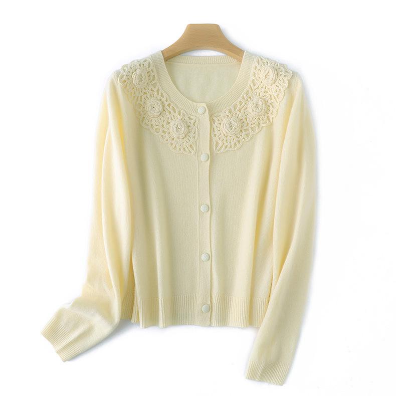 Women's Short Wool Embroidered Cardigan Sweater - 2025 Autumn Collection
