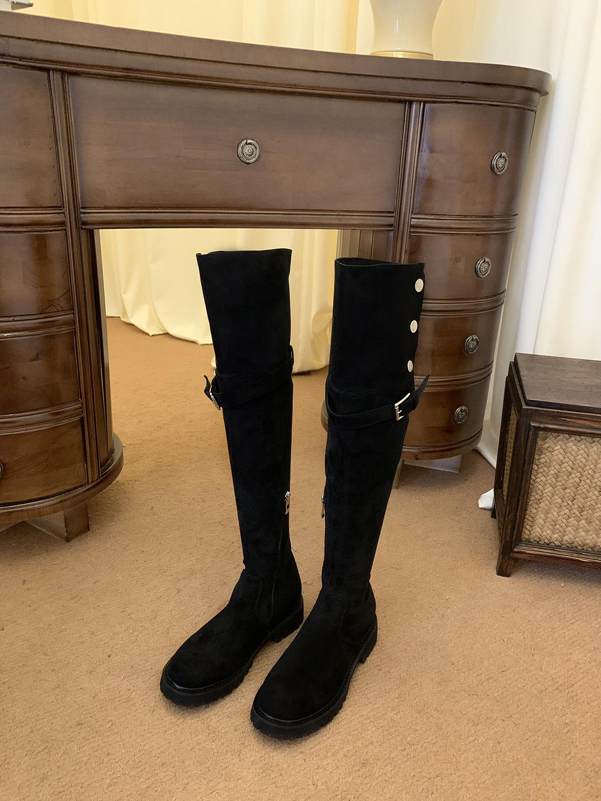 

Cowhide Edition~ Grape Mom Snow Boots Fleece Warm Cotton Boots Belt Buckle Knee Boots Women s Skinny Knight Boots 40