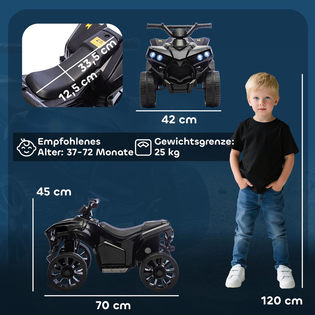 Kids Electric Quad 6V Kids Quad with Forward, Reverse Function, Music, LED Headlights Black
