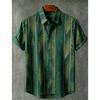 Fresh Forest Vertical Stripe Plant Flower Printed Short Sleeve Shirt for Men's Summer Thin and Loose Hawaiian Vacation Shirt