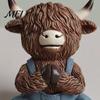 Farmhouse Style Figurines Yoga Highland Cow Resin Figurine, Overalls Statues, Waterproof Healing Atmosphere Decor Garden Ornament for Indoor