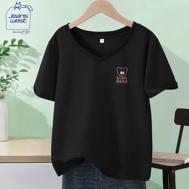 JEANSWEST CLUB Women s Cooling Slim-Fit V-Neck Short-Sleeve T-Shirt with Winking Bear Graphic S