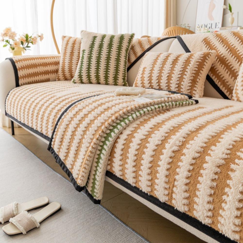 Winter Jacquard Cotton Flannel Solid Color Sofa Cover Modern Simple Super Soft Non Slip Sofa Cushion
