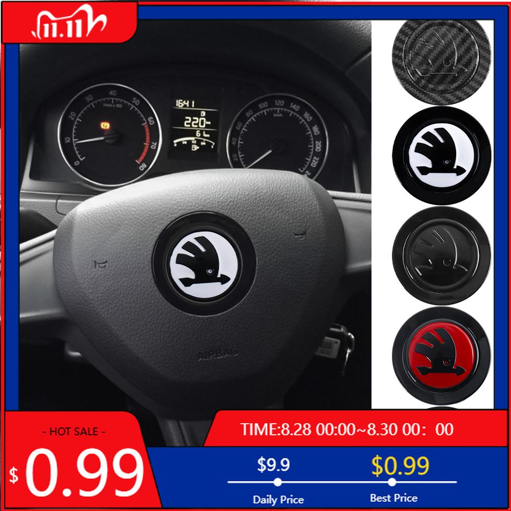 Car Sticker 63MM 3D ABS Car Steering Wheel Emblem Cover Sticker Decoration For Skoda Rapid Scala Kodiaq Fabia Kamiq Karoq Octavi