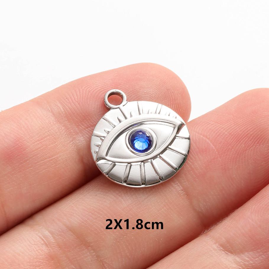 6pcs Evil Blue Eye Charm Dark Blue Heart Moon Eyes Pendant Rhinestone Stainless Steel Charm For Jewelry Making Necklace Keychain
