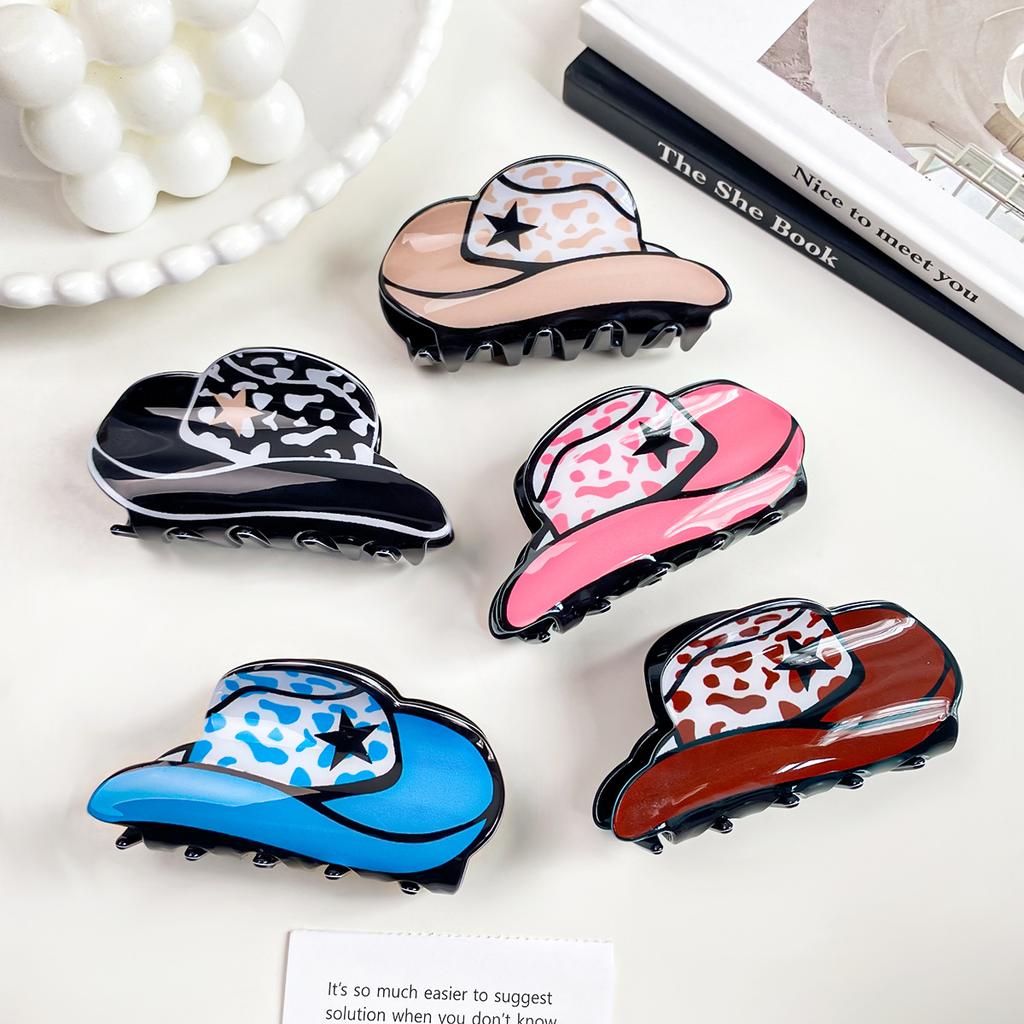 1pc New Acrylic Denim Cap Hair Clip for Women American Vintage Leopard Print Ponytail Clip Shark Clip