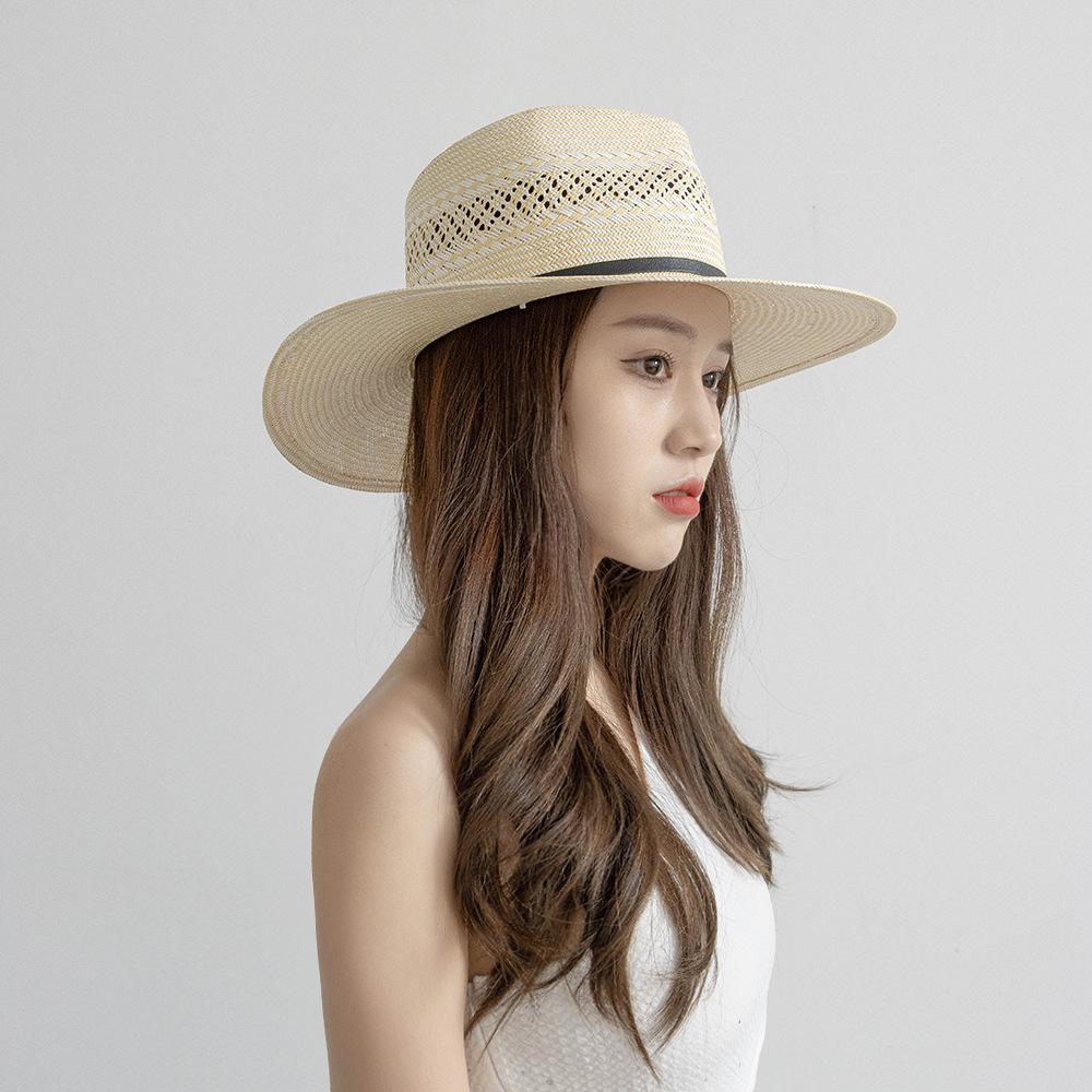 Spring and summer new European and American style fashion casual hand-woven belt belt buckle imported papyrus wide-brimmed jazz hat sunshade straw hat
