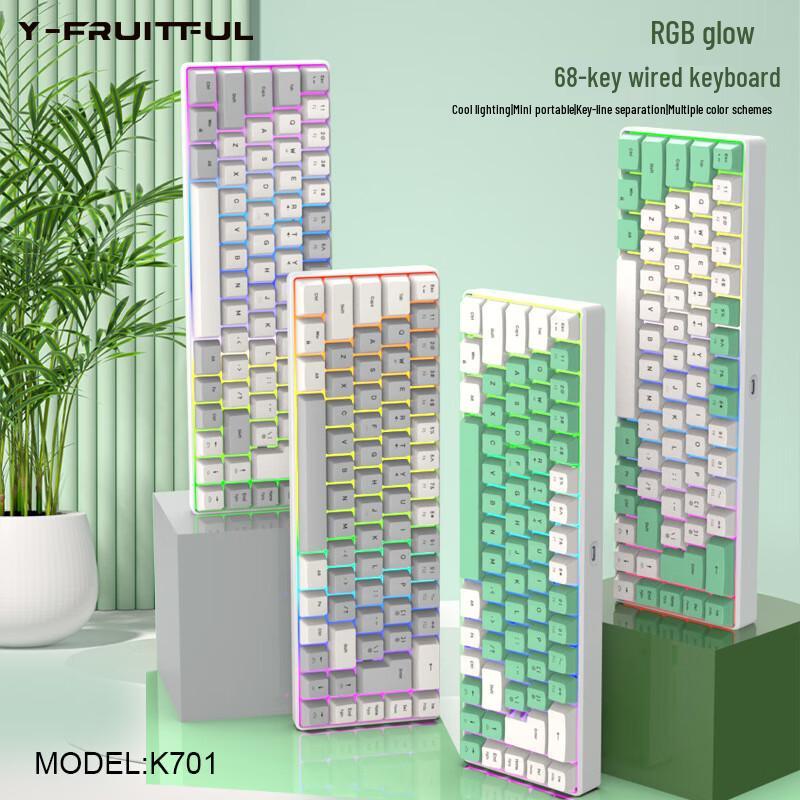 Y-FRUITFUL 68-Key Two-Tone RGB Mechanical Feel Gaming Keyboard