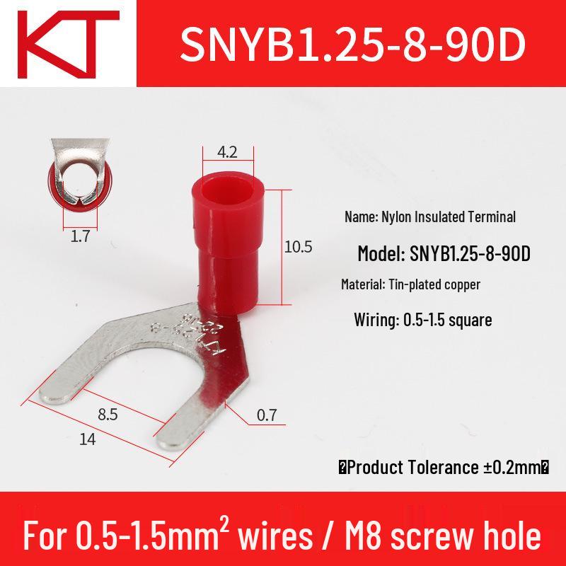 Kaishtong 90° U/Y-Shaped Nylon Pre-Insulated Terminal, SNYBS1.25-6-8