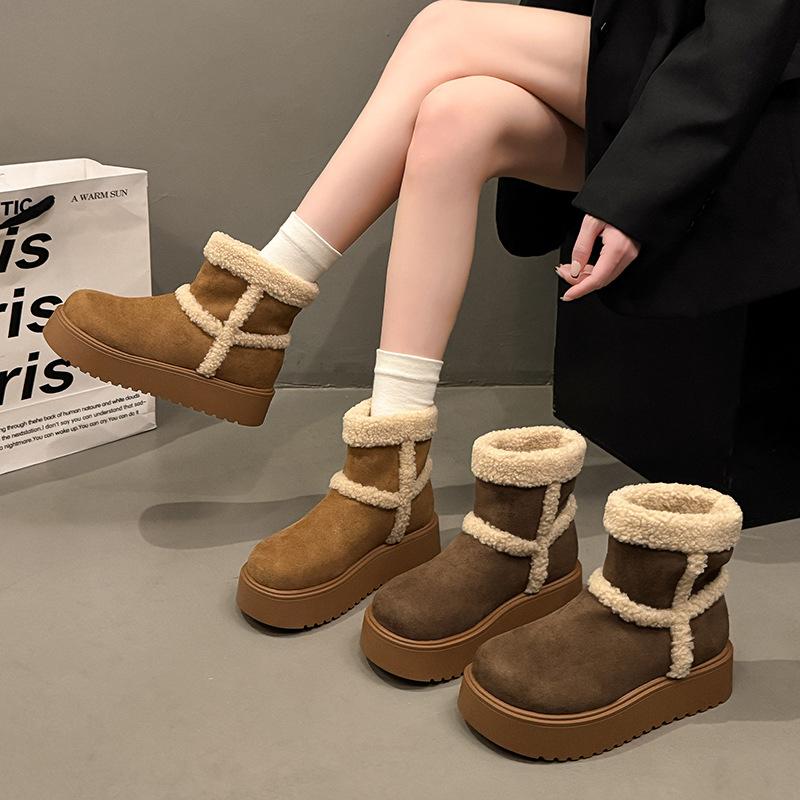 Women's Thick-soled One Foot Stirrup Mid-calf Winter Lightweight Warm Anti Cold Padded Snow Boots Non-slip Wear Casual Sneakers Cotton Boots