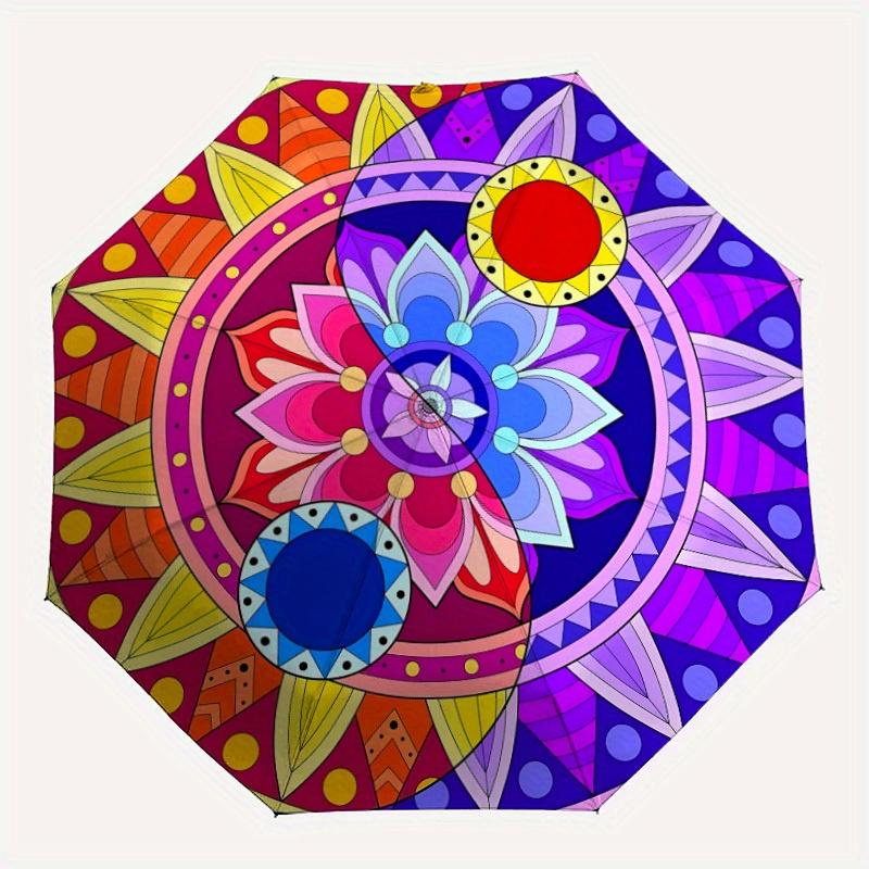 1pc Mandala Art Automatic Open/Close Umbrella, Umbrella with cartoon Design, Portable Compact Umbrella for Men & Women, Good Holiday Gift yy