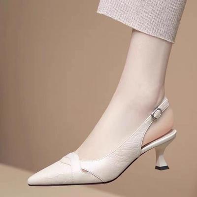 Soft Leather Bag Head Sandals Women's Stiletto Summer Skirt Shoes Middle Heel Pointed Back Empty Fashion High Heels