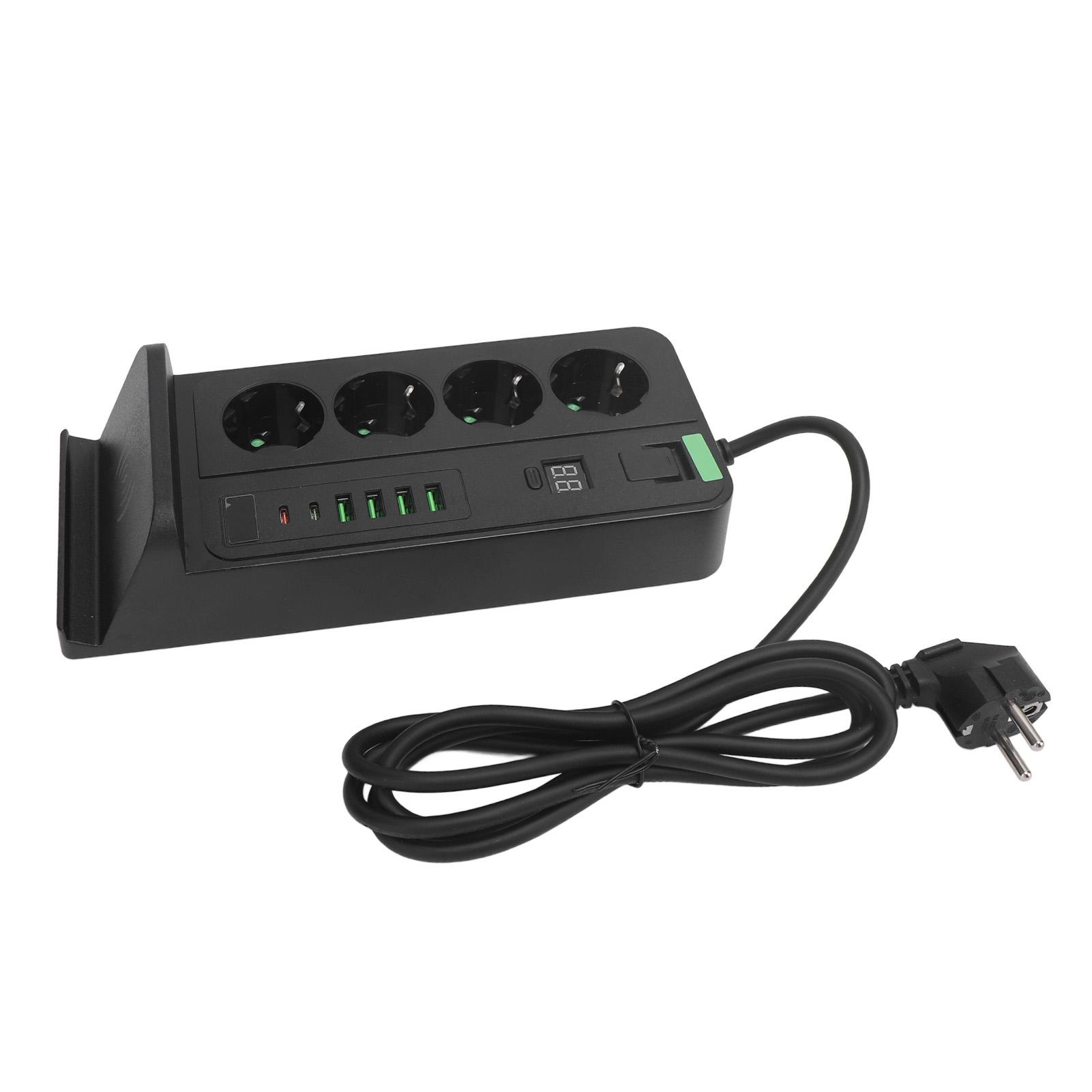 

Європейський подовжувач живлення з бездротовою зарядкою USB TYPE C, 4 контакти, 4000 Вт, 16 А, 110 2-метровий кабель чорного кольору