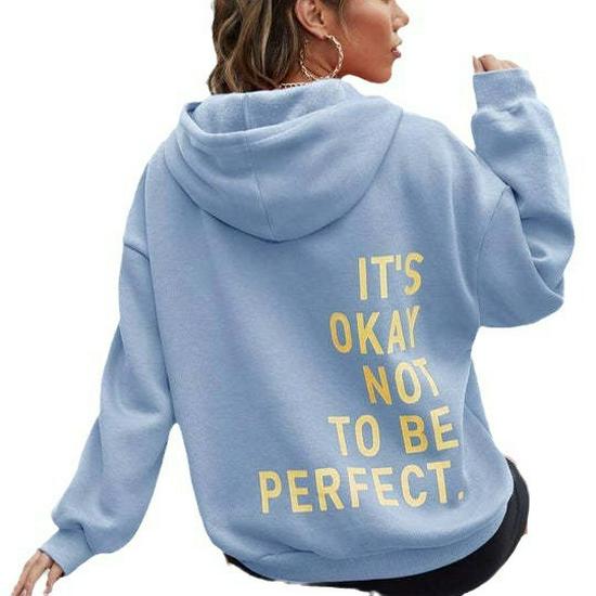 Multi-color Letter Print Loose Hooded Sweatshirt for Women
