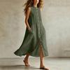 Women's Casual Sleeveless Button Front Color Neck Pocket Dress