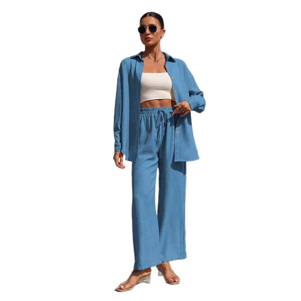 Beach Vacation Solid Color Loose Casual Shirt Skirt Two-piece Suit Women Spring and Summer