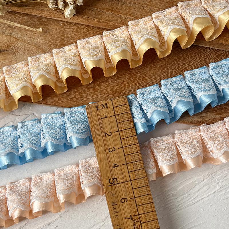 9M Lolita Lace Bead Ruffled Lace Fabric Pleated Edging Satin Ribbon Diy Baby Clothing Skirt Curtain Furniture Decor Lace Trim