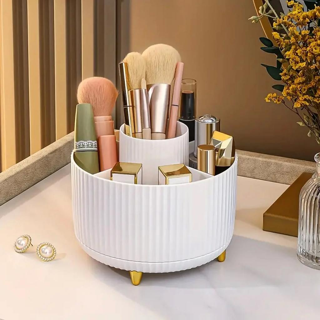Rotating Desktop Cosmetic Storage Box Multi-Function Makeup Case Skin Care Organizer with Makeup Brush Holder