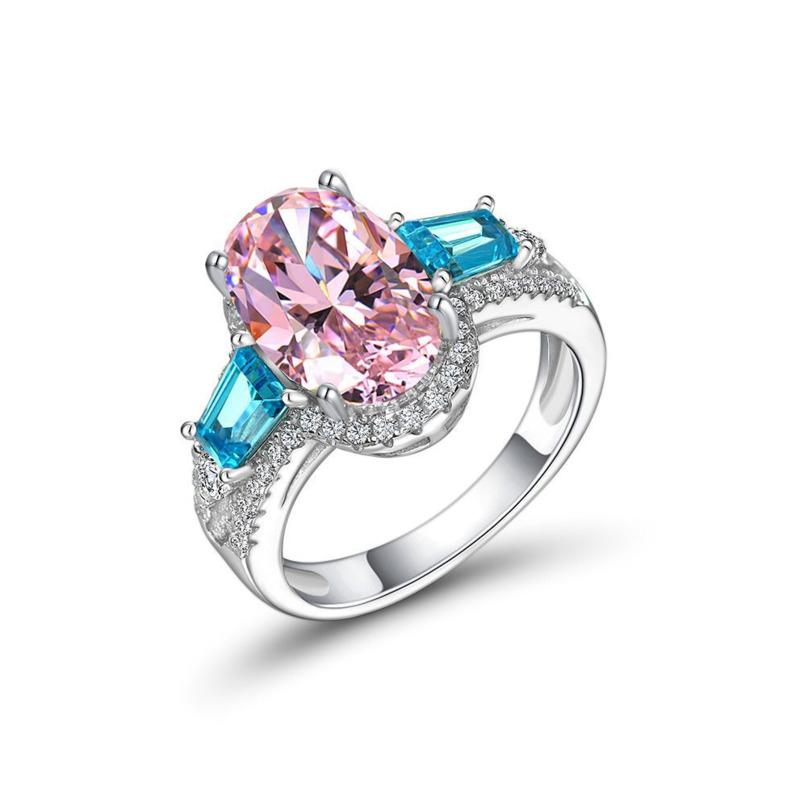 GICA GEMA Sterling Silver Wedding Rings For Women Big Oval Pink White Yellow High Carbon Diamond Party Fine Jewelry