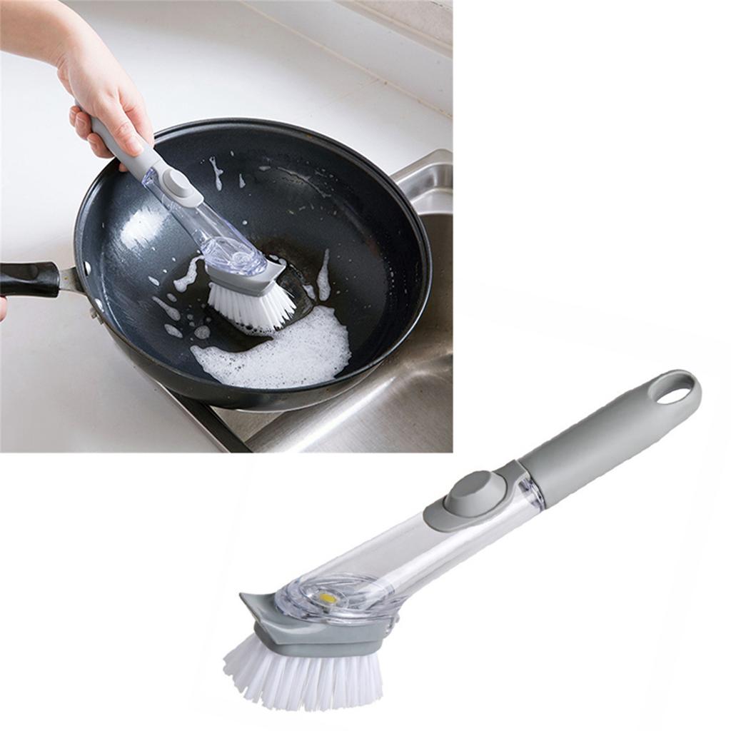 Long Handle Pot Brush Stick Proof Hydraulic Auto Soap Dispensing Pot Scrub Brush for Dishes Kitchen Utensils
