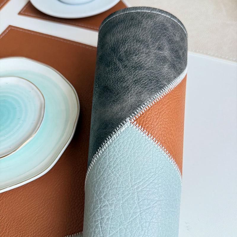 Nordic Faux Leather Placemat Waterproof Color Block Table Mat Heat Resistant Non-Slip Dining Pad Washable Coaster Kitchen Decor