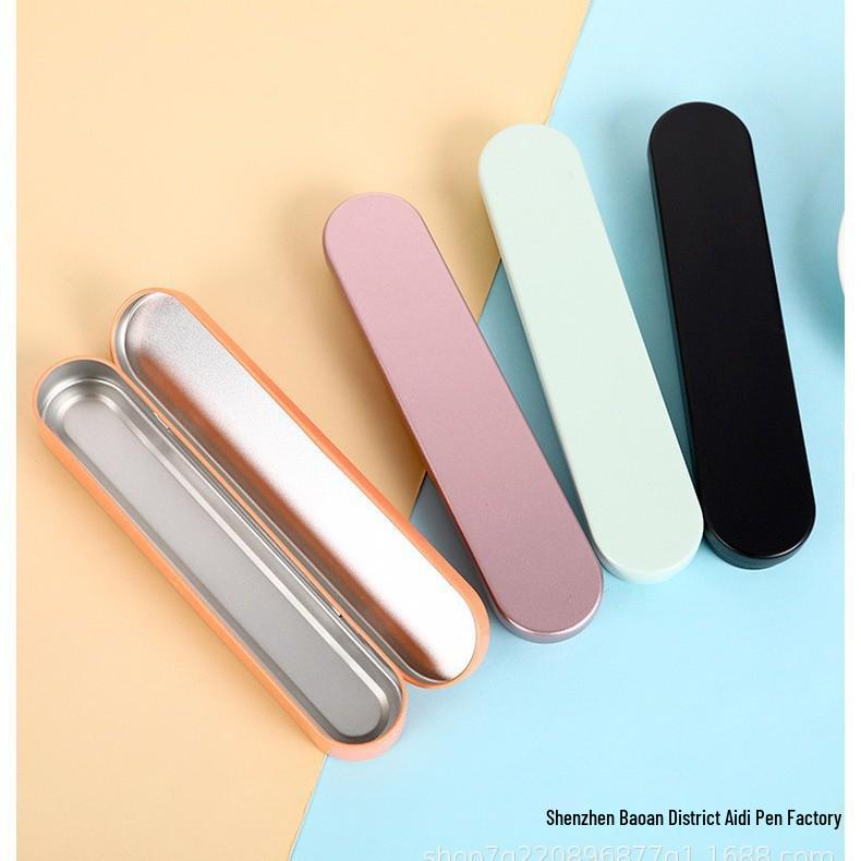 Creative Metal Pencil Case: Black Silver Rectangular Flip Tin Box for Students