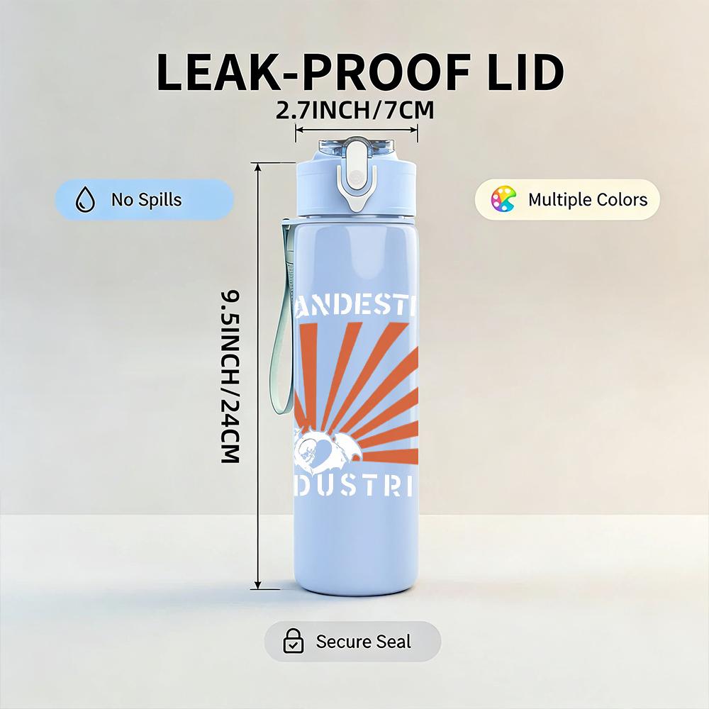 1PC Sunburst Orange Radial Graphic Print 750ml Colorful Plastic Sports Water Bottle Leakproof Pop Up Lid with Straw for Outdoor Work Home Use