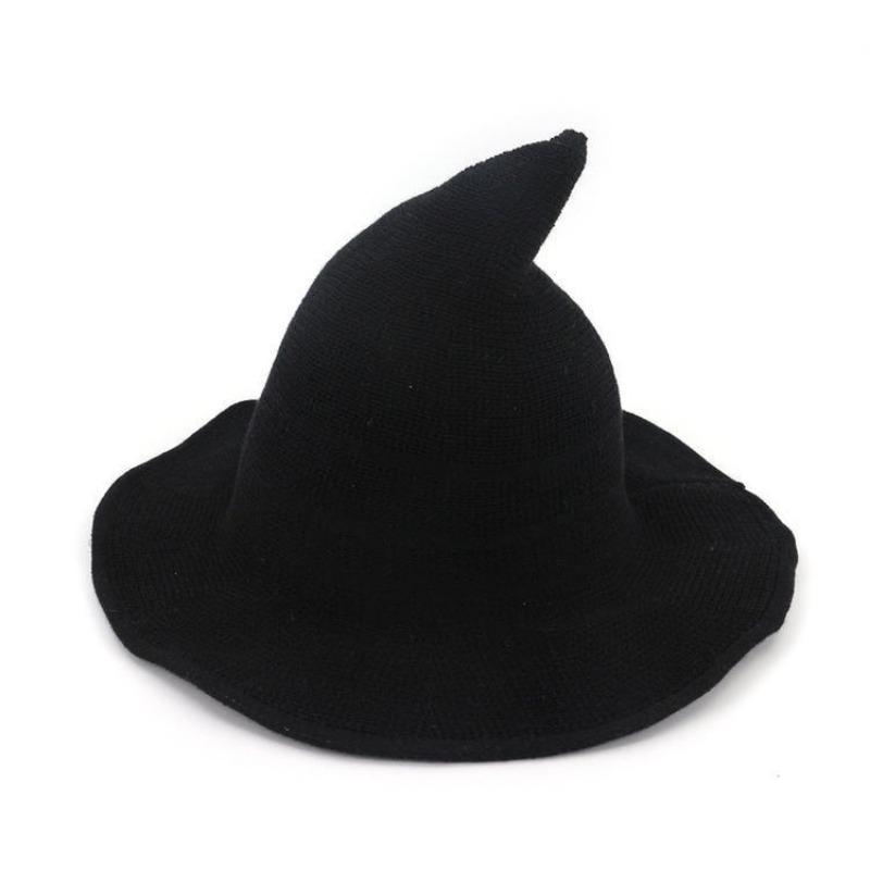Halloween Witch Hat Foldable Knit Pointed Wizard Hat For Halloween Party