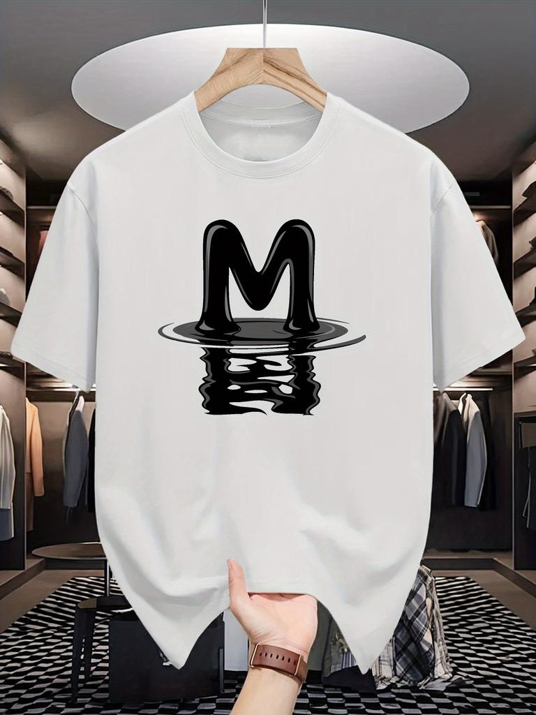 Unisex Summer Casual Short Sleeve T Shirt 3D M Letter Water Reflection Graphic Oversized Loose Street Daily Fashion Tops
