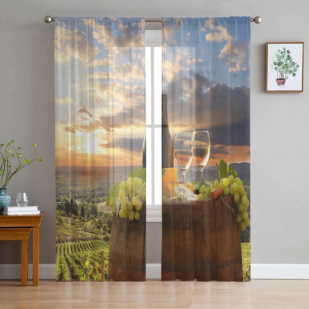 Vineyard Fruit Grape Tulle Curtains Living Room Bedroom Voile Curtain Children Organza Window Drapes Sheer Made Of Polyester Area Treatment