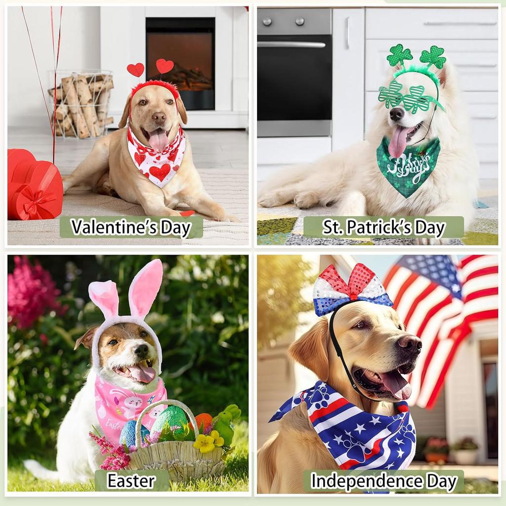 20 Pieces Dog Bandanas Holiday Pet Costume Accessories Adjustable Dog Headbands for Easter Large Pet Scarf Costume Supplies