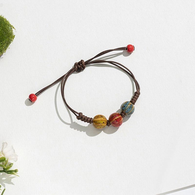 Retro Ethnic Style Ceramic Bracelet - Chinese-style Colorful Porcelain Beads Woven Bracelet