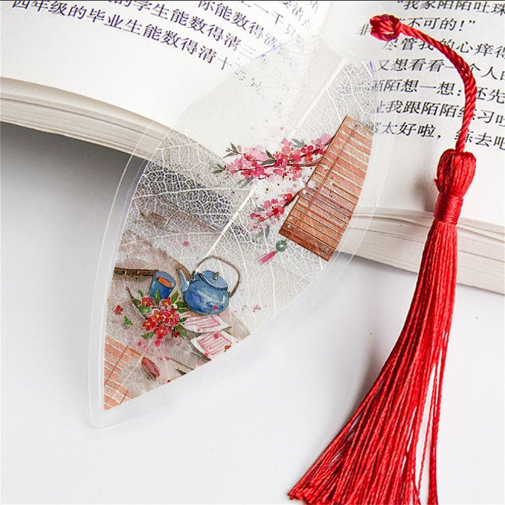 Archaic Landscape Pretty Aesthetic Tassel Leaves Bookmark Bookmarks Paper Cilp Leaf Vein Bookmark