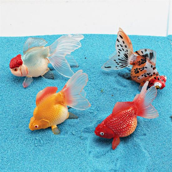 Simulated Goldfish Figurine with Base Realistic Mini Fake Fish Statue Sculpture Plastic Ornament Fish Tank Aquarium Decoration