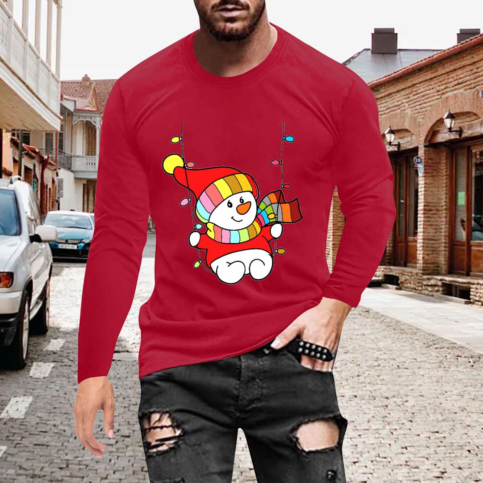 Муж Футболка Круглый вырез Одежда Одежда На открытом воздухе Длинный рукав С принтом Модельер Винтаж XL красный 1690₽