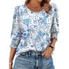 Women's Clothing, Spring, Loose, Casual, Printed, Seven Quarter Sleeves, Round Neck, T-shirt, Top